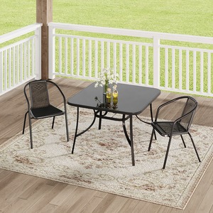 Tempered Glass Patio Table with 2 Rattan Chairs