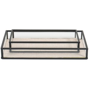 Set of 2 Glass and Linen Trays