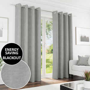 Knightsbridge Grey Blackout Chenille Eyelet Curtains