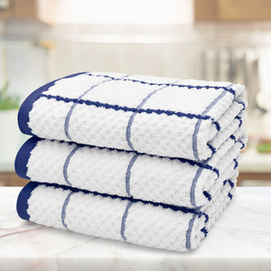 Navy Set of 3 Checkered Tea Towels shot 10278740