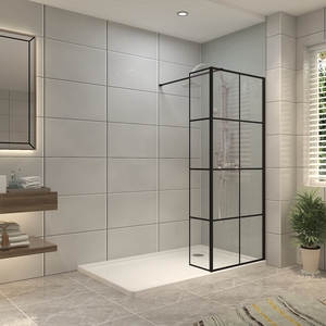 Walk In Shower Screen Grid Tempered Glass and 21.5cm Return Panel