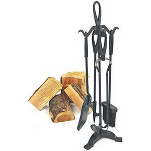 5-Piece Cast Iron Fireplace Companion Set with Stand Black