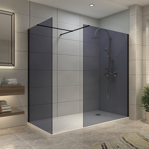 Two Walk in Shower Screen Enclosure Grey Glass 100cm - Black