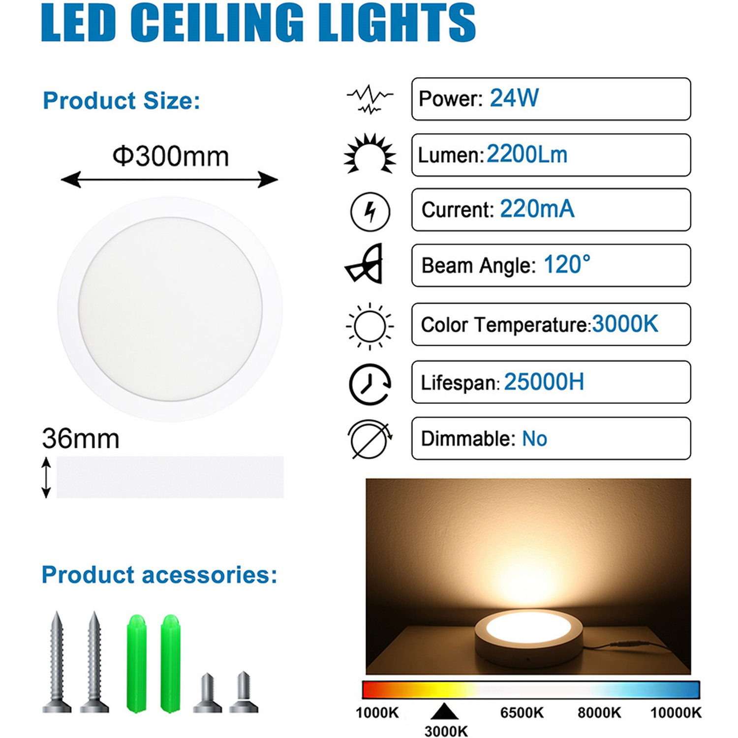 Warm White Led Flush Ceiling Light - White