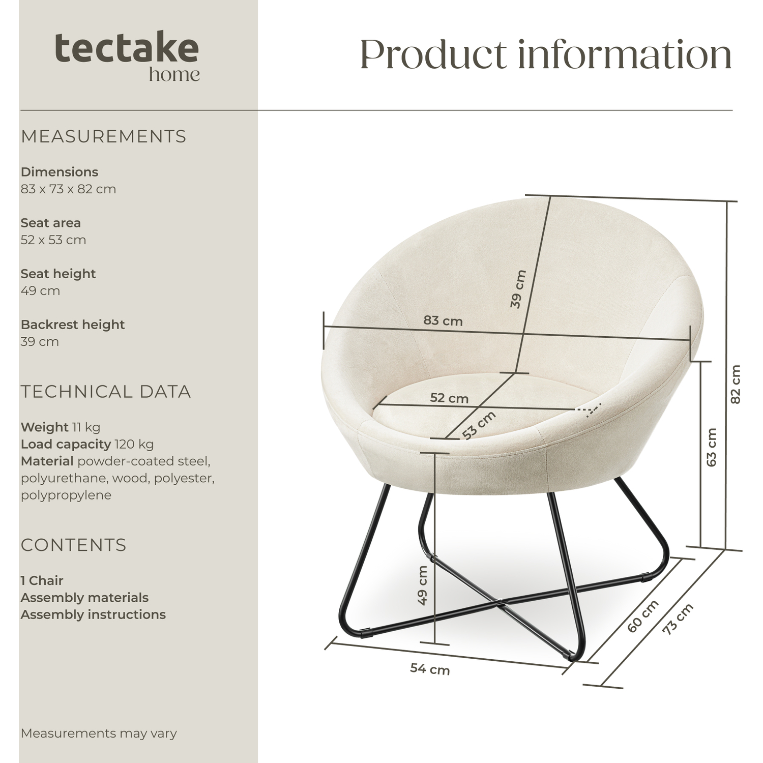 Accent Chair Centera Curved Backrest Steel Frame - Velvet Look Beige