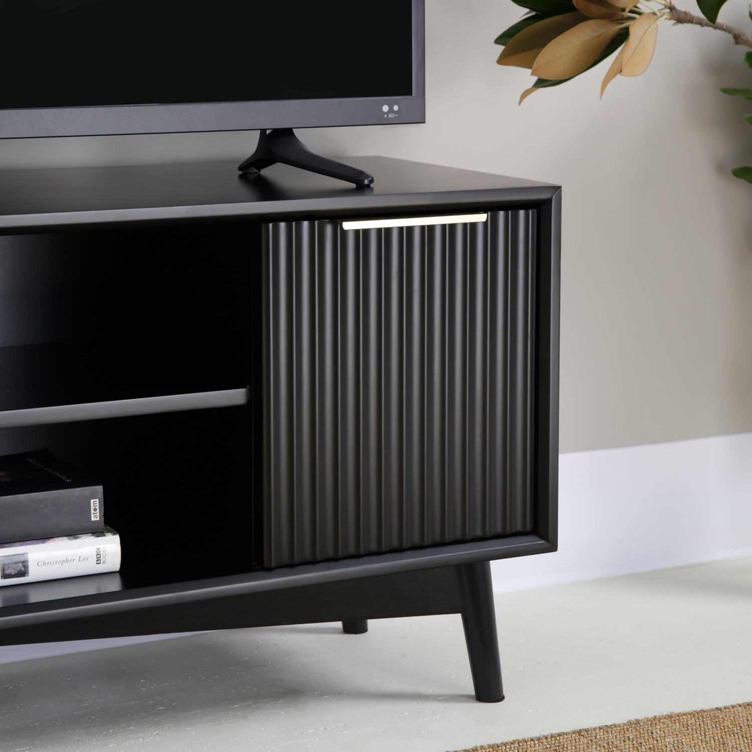 Monza - Fluted Tv Unit With Storage - Black