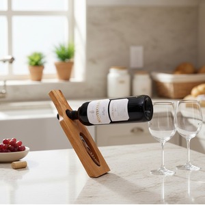Wooden Wine Bottle Holder with Corkscrew