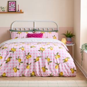 Gingham Lemons Reversible Duvet Cover Set
