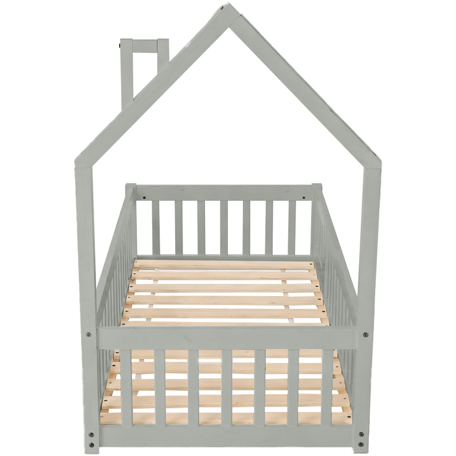 House-shaped Pine Wood Bed Frame - Grey