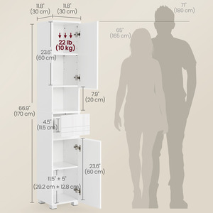 VASAGLE 6-Tier Slim Bathroom Storage Cabinet with Adjustable Shelves