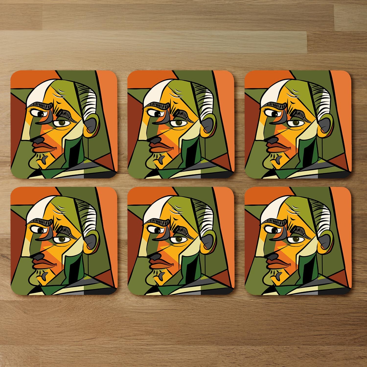 Frowning man closeup Designer Coaster Set - Orange