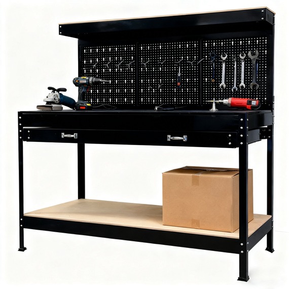 Heavy Duty Metal Workbench Garage Table Pegboard Shelf Drawer Workshop