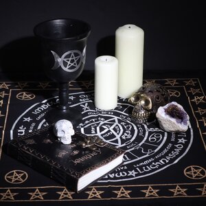 Esoteric Fringed Altar Cloth with Life Death Rebirth Design
