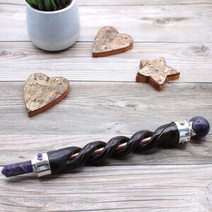 Spiral Carving Healing Wand with Copper Amethyst