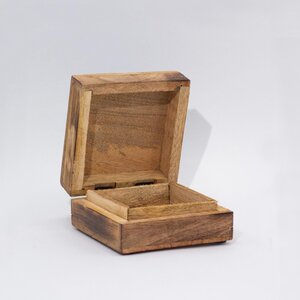 Small Enameled Square Box with Mushroom Teal Design