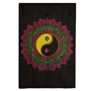 Cotton Wall Art 70x110cm - Yin  Yang Mandala, Vibrant Pink  Green