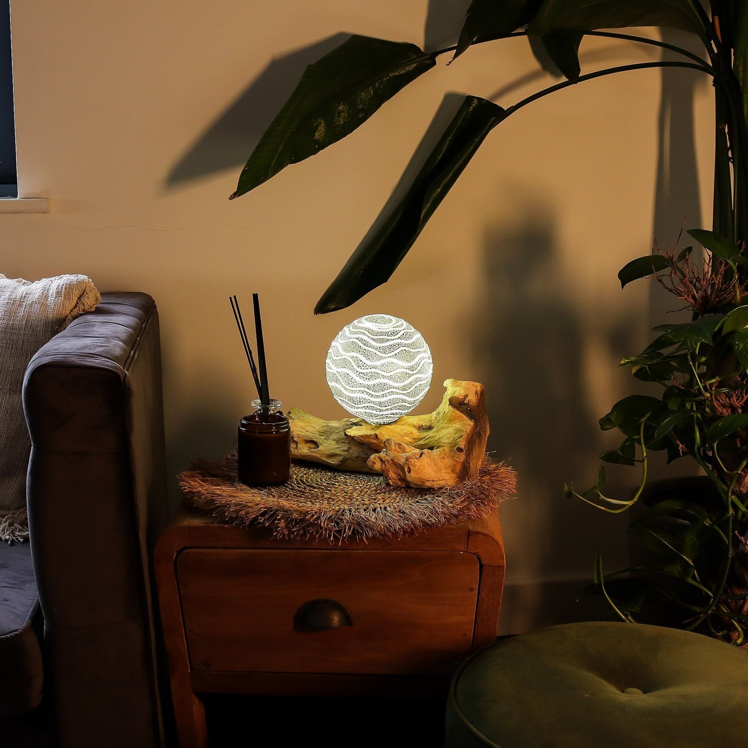 Driftglow Grey Luna Shade Lamp Organic Driftwood Diffused Light - Grey