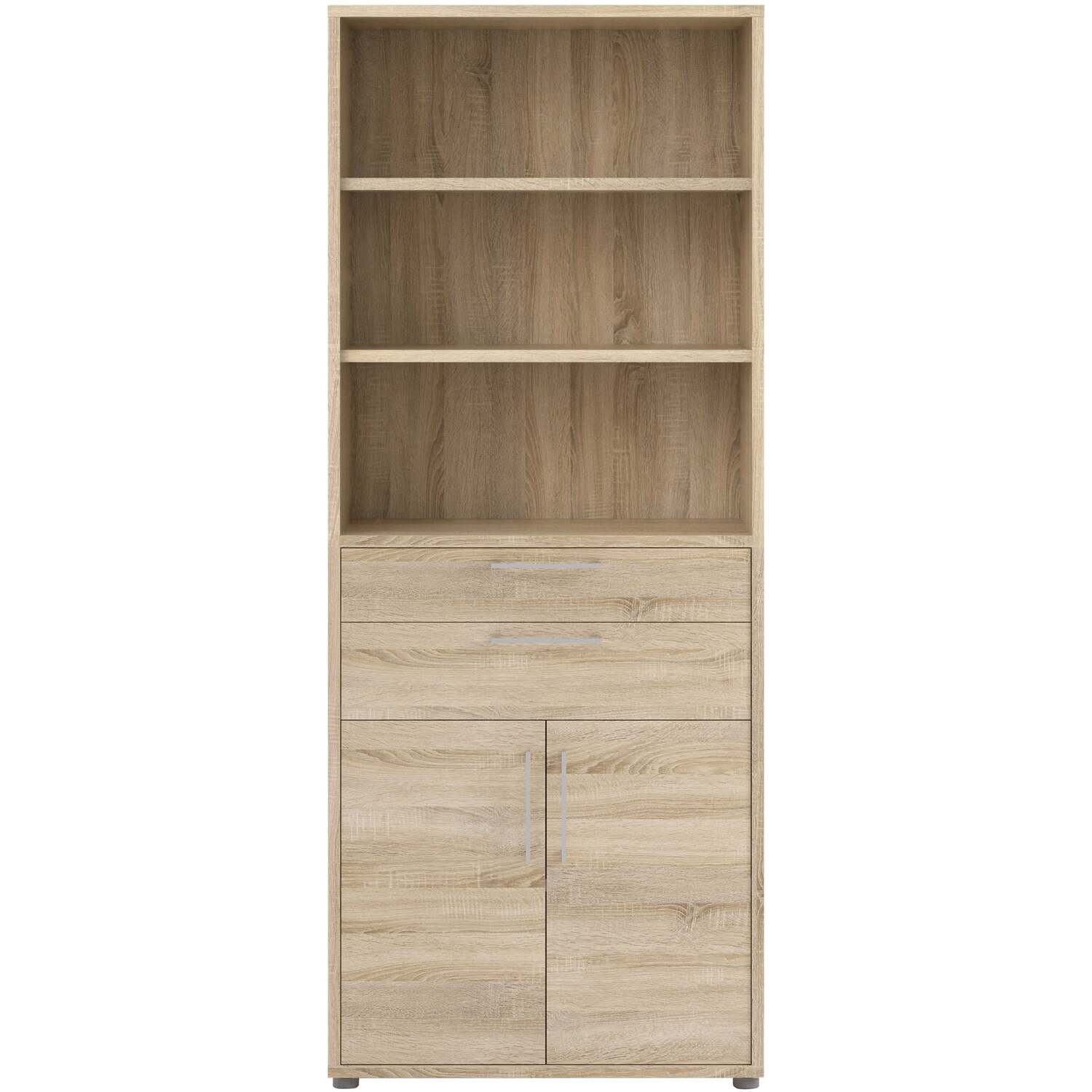 Dris Tall Natural Oak-Effect Bookcase, 3 Shelves, 4 Drawers - Natural