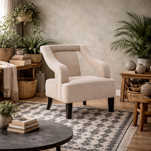 Letterkenny Velvet Ivory Accent Chair with Matt Black Legs