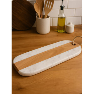 Monzaro Oblong White Marble And Acacia Wood Board