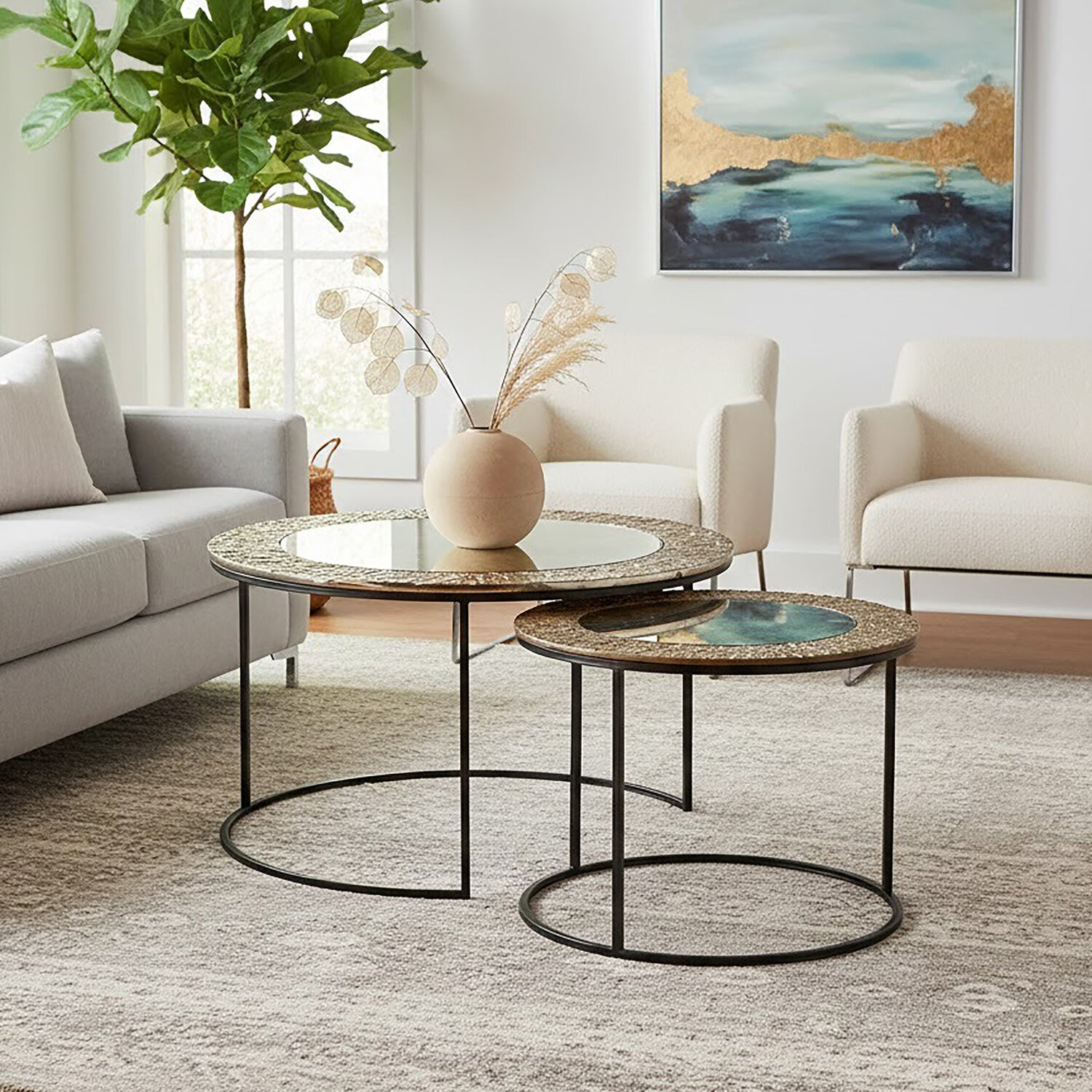 Fifty Five South Akola Set Of 2 Nesting Coffee Tables - Black