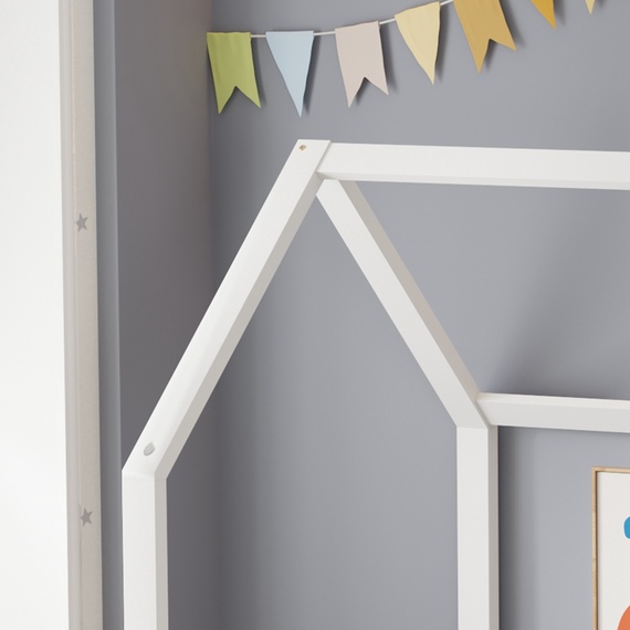 WestWood Wooden House-Shaped Toddler Bed Frame Single With Half-Length Guard Rail White