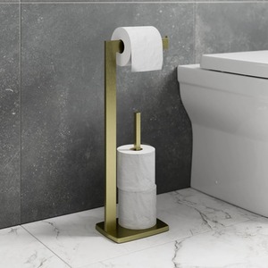 Square Brushed Brass Freestanding Toilet Roll Holder