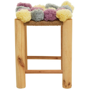 West Village Grey Beige And Pink Pom Pom Stool