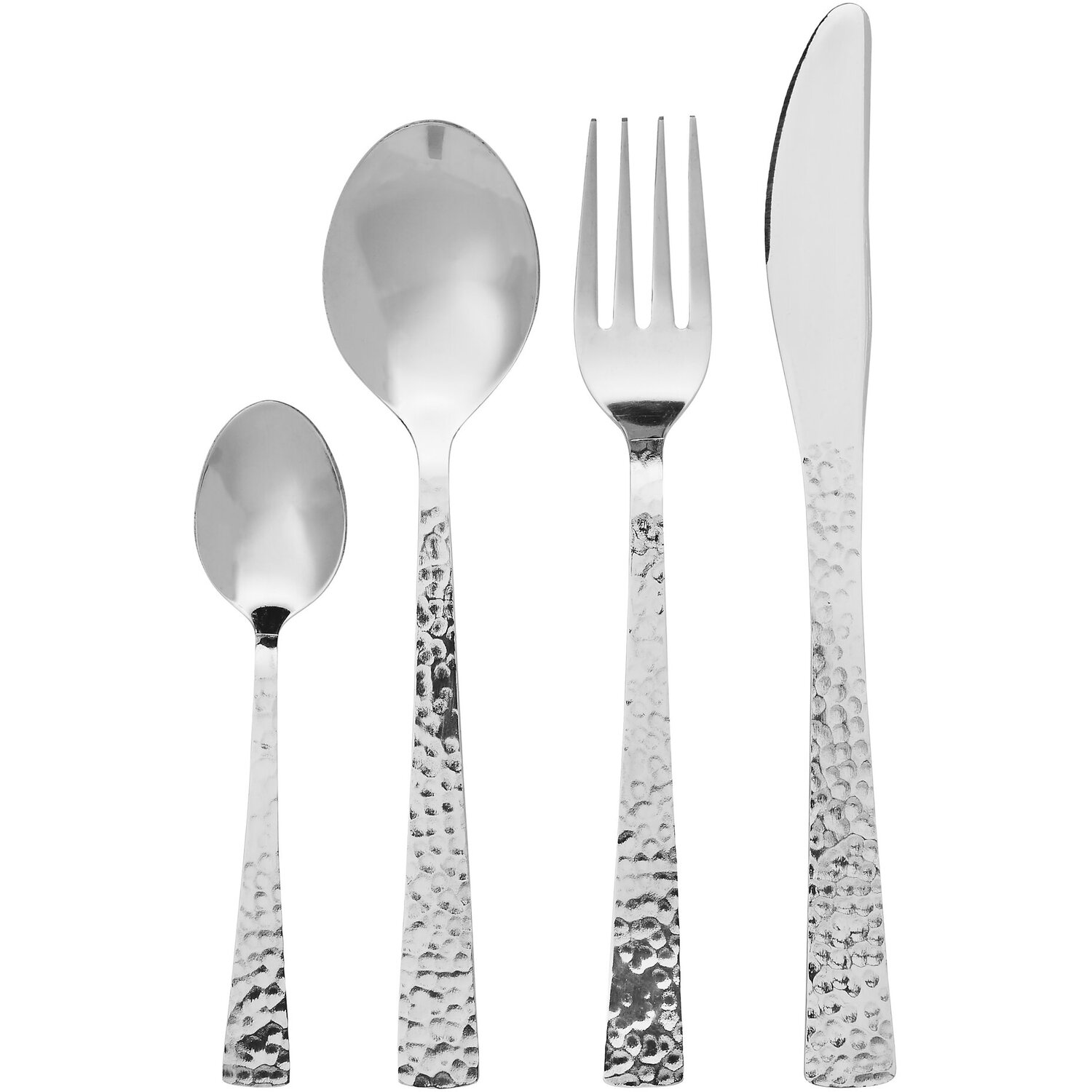 Martello Hammered Effect 24 Piece Stainless Steel Cutlery Set - Silver