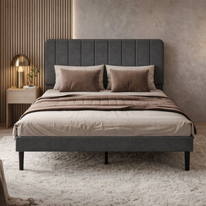 Double Bed Frame with Adjustable Headboard Velvet Upholstered