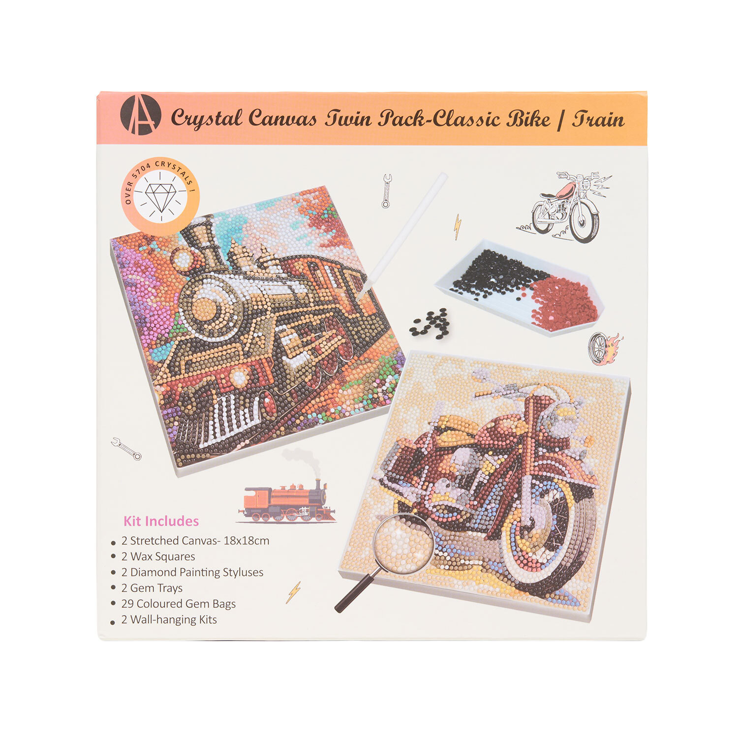 Art Studio Pack Of 2 Bike And Train Crystal Canvases