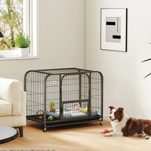 PawHut Heavy Duty Dog Crate with Wheels and Tray