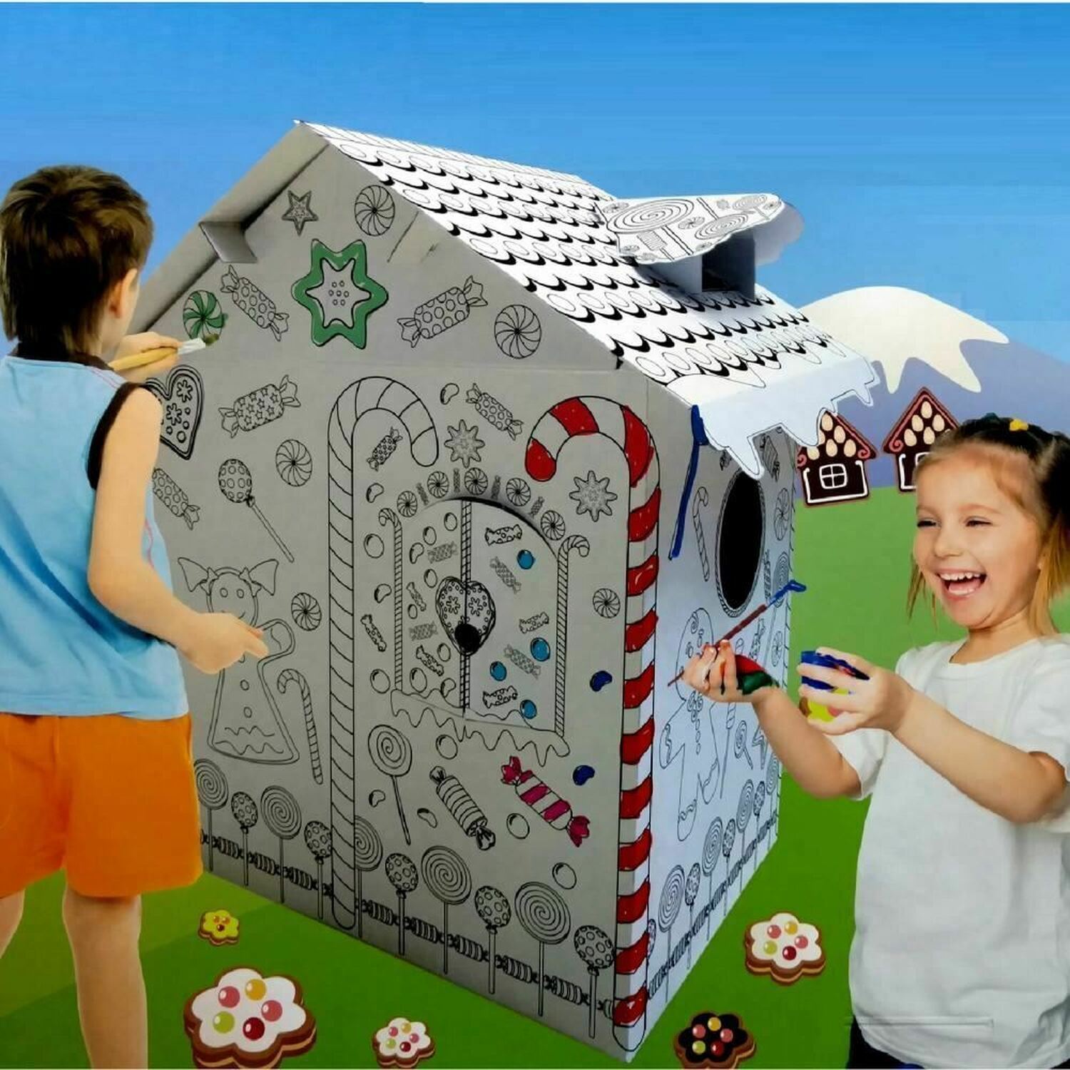 Colour Your Own Gingerbread House - White Black