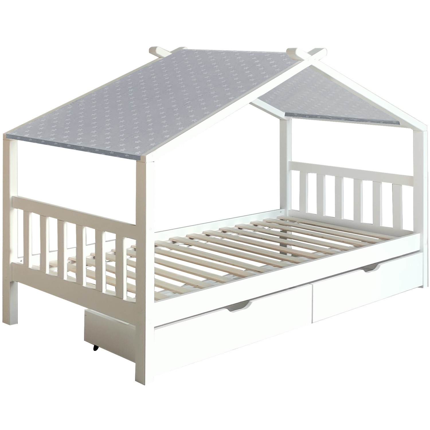 3ft Wooden House Storage Bed - White Grey Tent