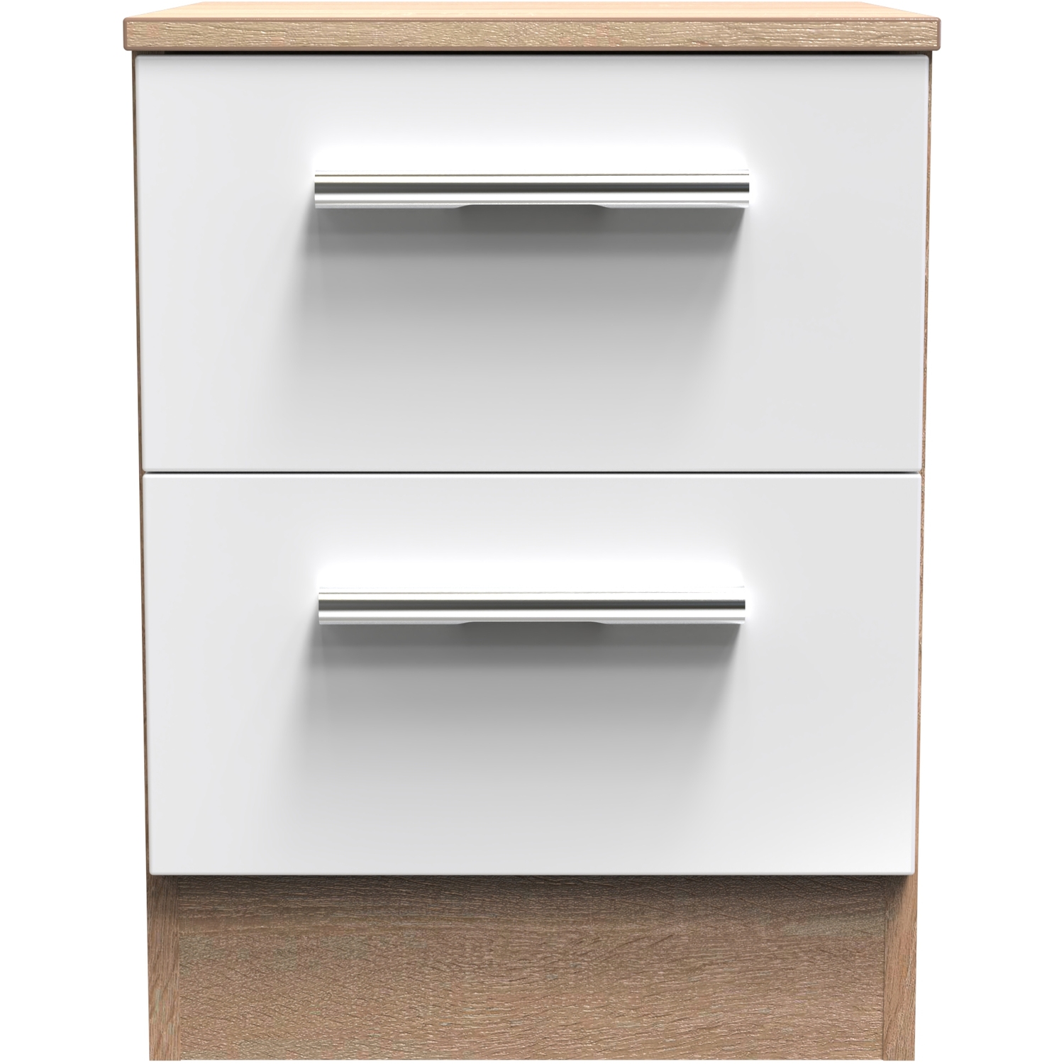 Contrast Ready Assembled 2 Drawer Bedside - White Matt & Bardolino Oak