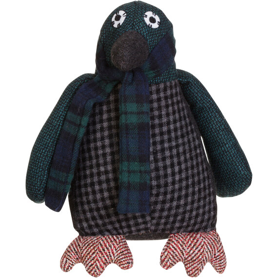 Bute Large Green Check Penguin Door Stop