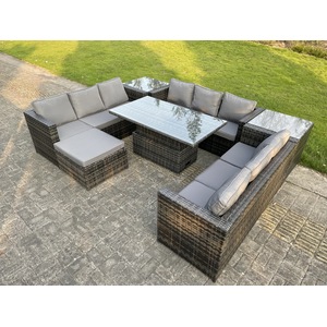 U-Shape 7-Piece Dark Grey PE Rattan Dining Sofa Set
