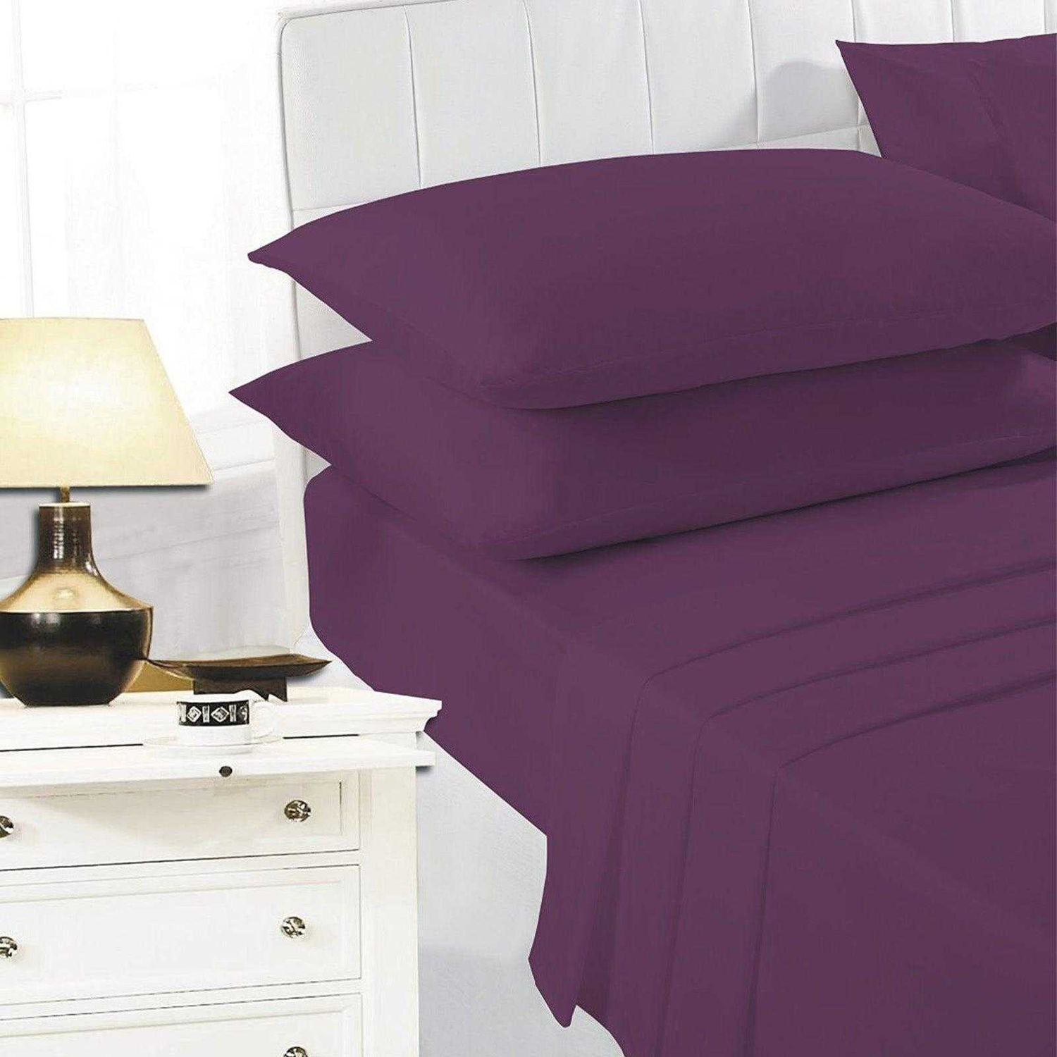 K Collection Percale Percale Fitted Sheet - Aubergine / Double / Single