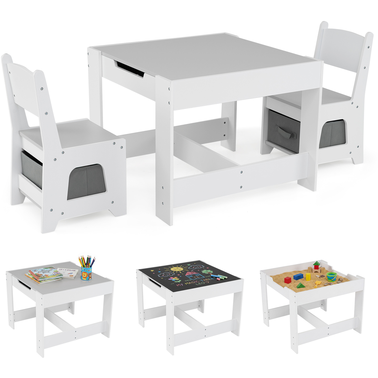 Costway Kids Wooden Activity Table Chair Set - Grey