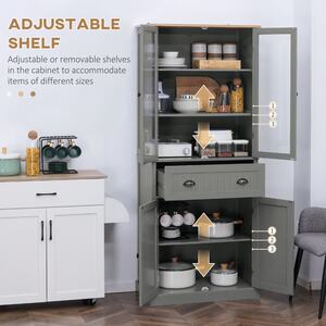 Todi Hael 180 cm Tall Pantry Cabinet - Grey and Oak, Adjustable Shelves and Drawer