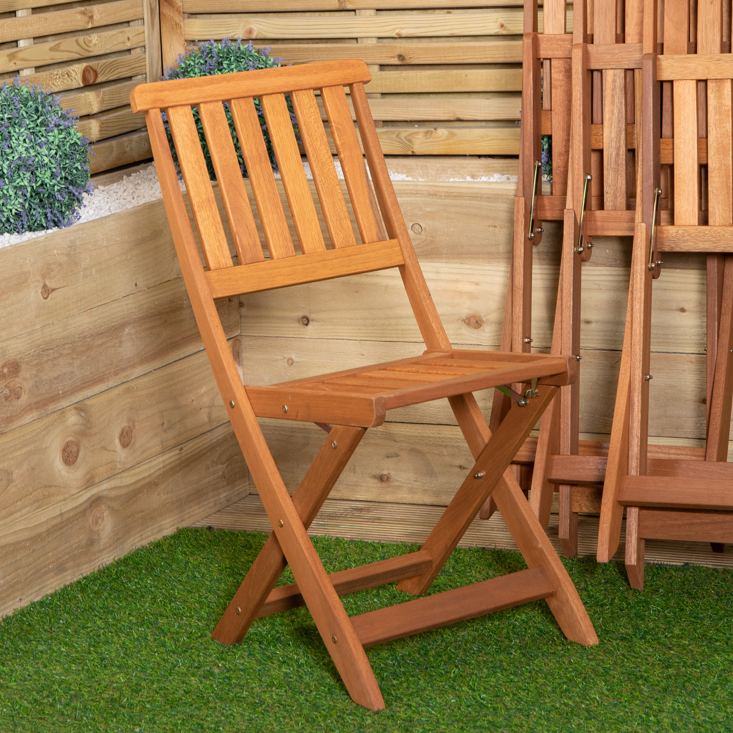Samuel Alexander Set Of 4 Bowness Outdoor Garden Patio Wooden Folding Chairs - Image 3