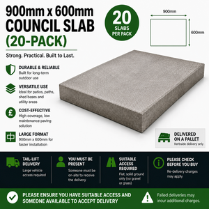900mm x 600mm Council Slab 20-Pack - Durable Utility Concrete Paving