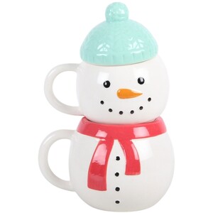 Set of 2 Winter Snowman Stacking Mugs