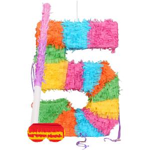 Number 5 Pinata Set with Stick & Blindfold - Pink Stick