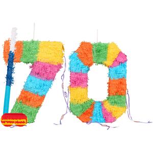 70th Birthday Pinata Set with Stick & Blindfold - Blue Stick