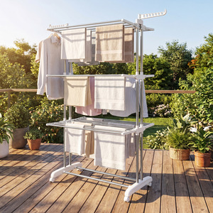 SONGMICS 4 Tier Silver Steel Foldable Clothes Drying Rack