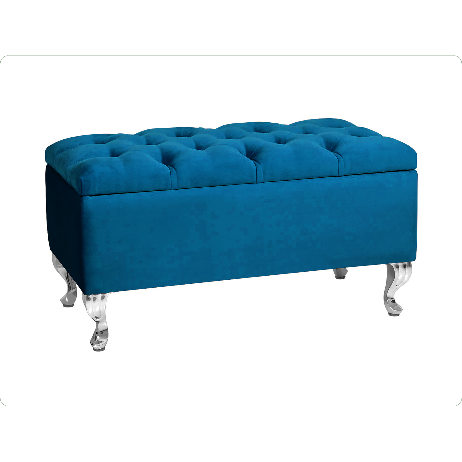 R&M Furnishers 180Cm Chesterfield Ottoman Storage Bench, Teal Tufted Upholstered Velvet Ottoman Footstool - Emerald Green Plush Velvet