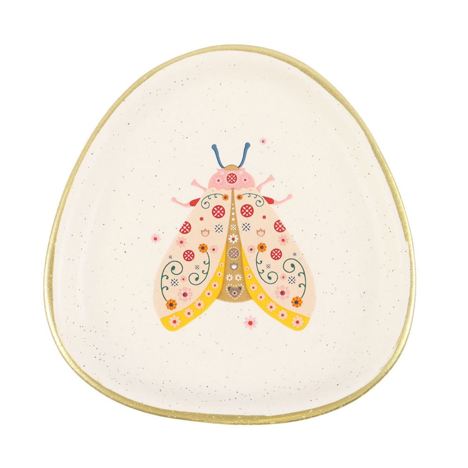 Something Different Floral Moth Trinket Dish - White/Orange/Gold
