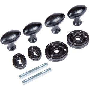 Oval Rim & Mortice Door Knob - W60mm - Black - Pack of 2