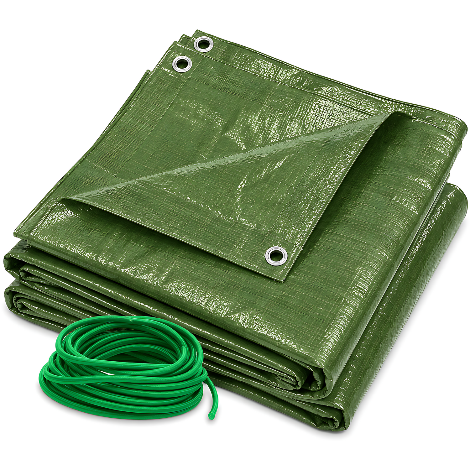 Soladirect Green Tarpaulin 3 X 5M Heavy-Duty Waterproof 90Gsm With 10M Elastic Tie Rope - Tarp Sheet Cover - Green 90 Gsm
